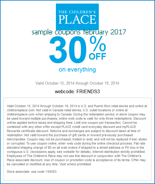 Printable Coupons 2022 Childrens Place Coupons