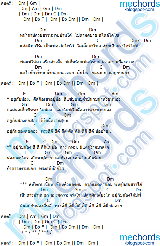 คอร์ดเพลง-อยู่กับน้องสิดีคือเขาบ่-มดแดง จิราพร