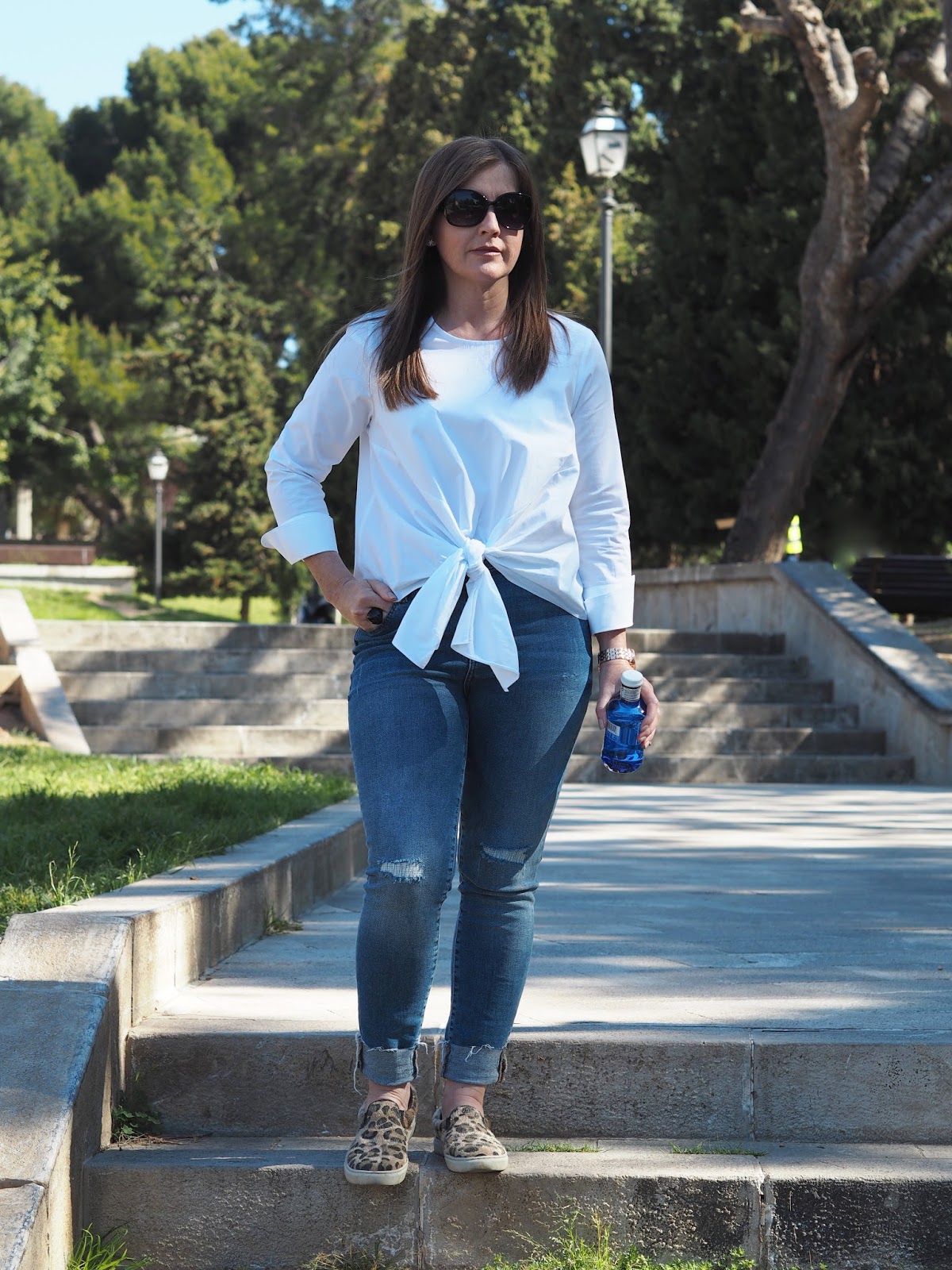 New Look petite white tie front poplin top M&S ripped skinny jeans spring style fashion trend outfit Priceless Life of Mine over 40 lifestyle blog 