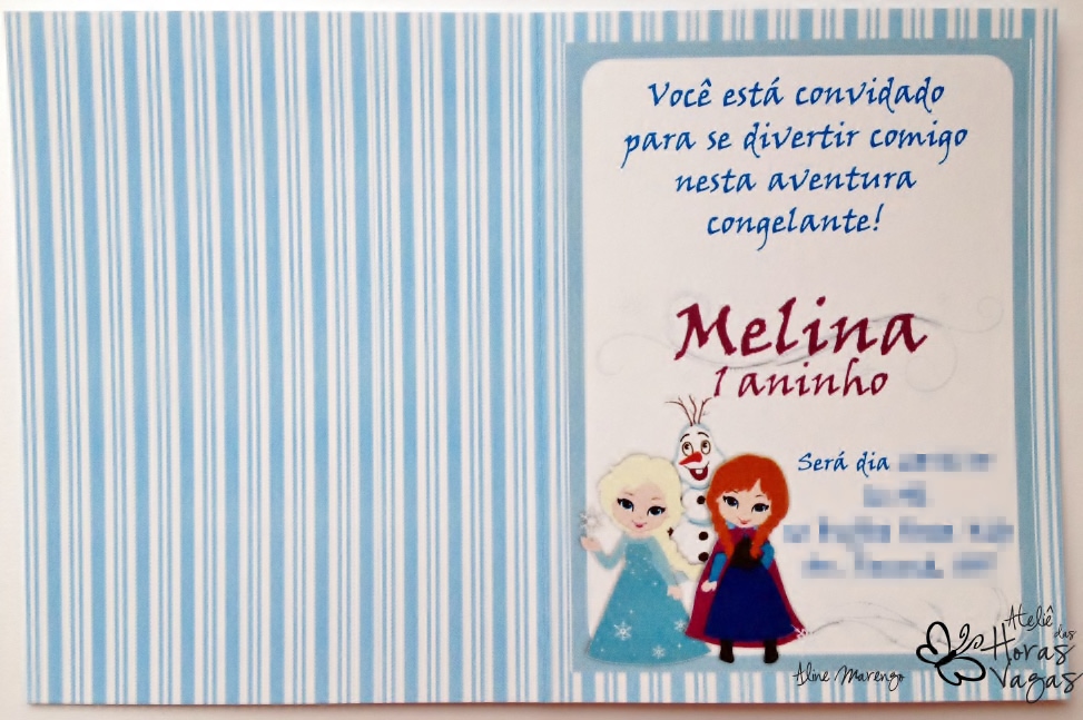 convite artesanal aniversário infantil frozen princesas anna elsa olaf azul e branco menina