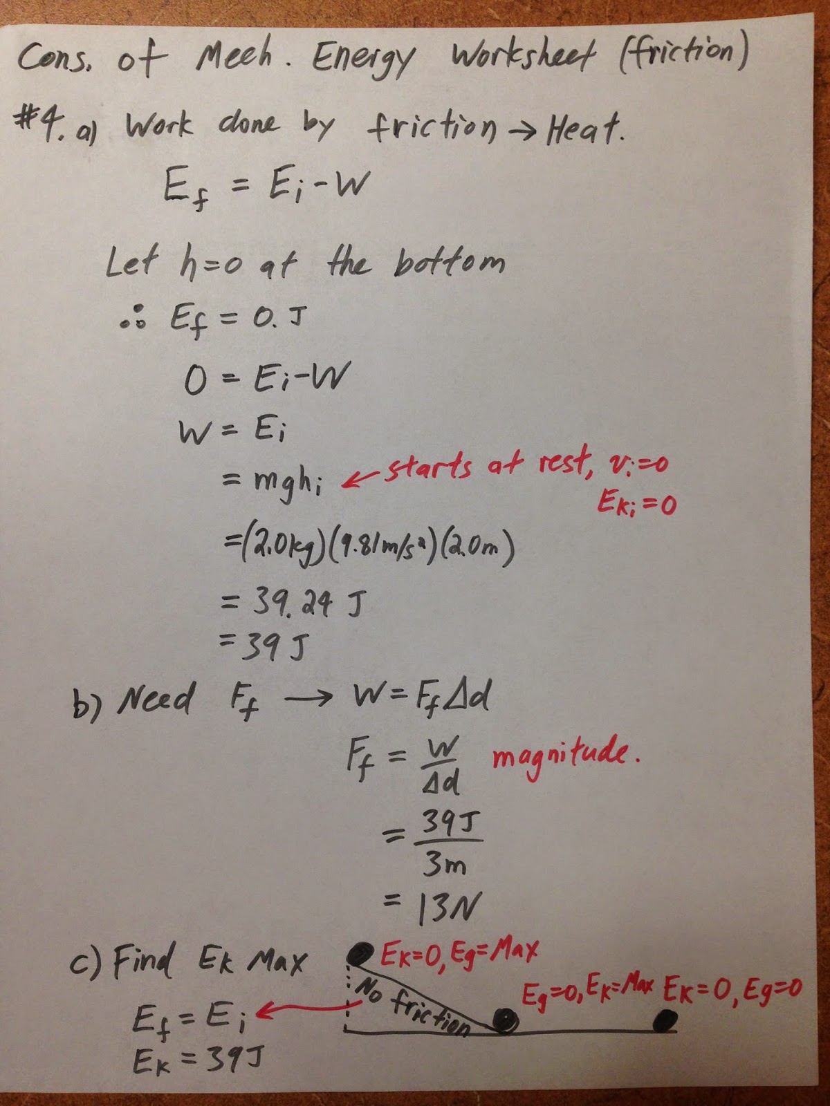 Homework for lab 12 conservation of energy picture
