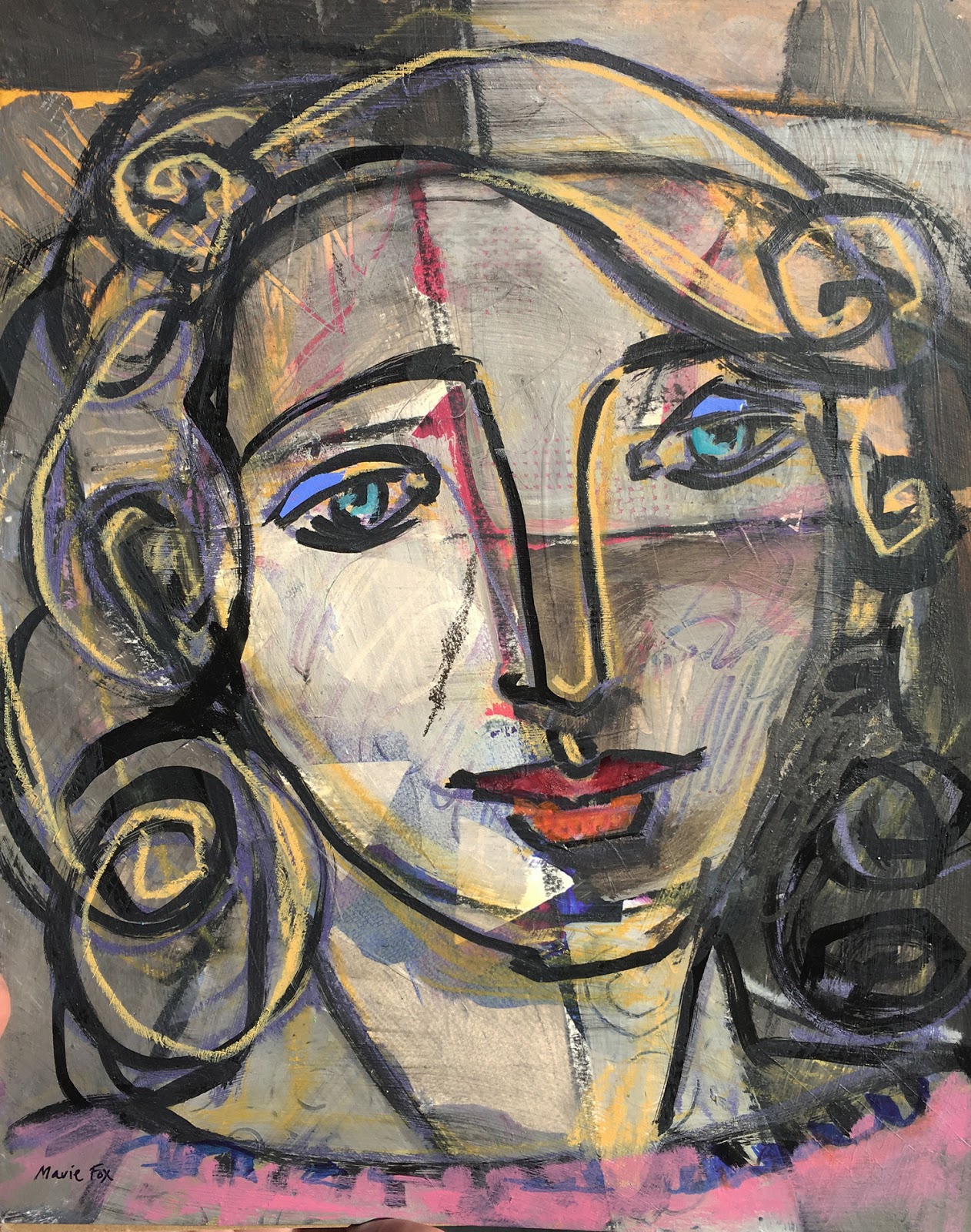 Picasso's Girl, figurative drawing painting on paper, contemporary ...