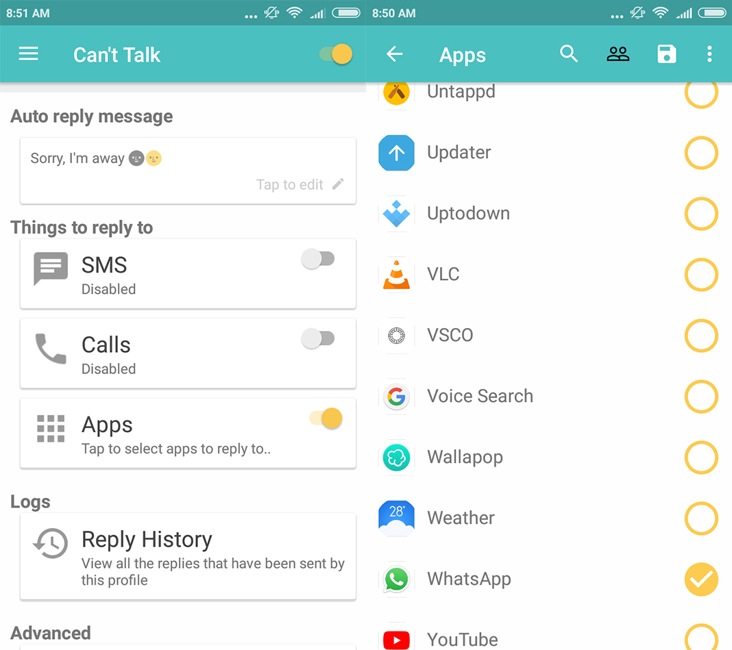 Can't Talk applicazione per rispondere messaggi whatsapp