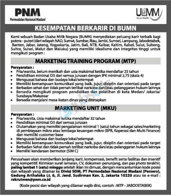 PT PNM (Persero) - Recruitment Marketing Training Program ...