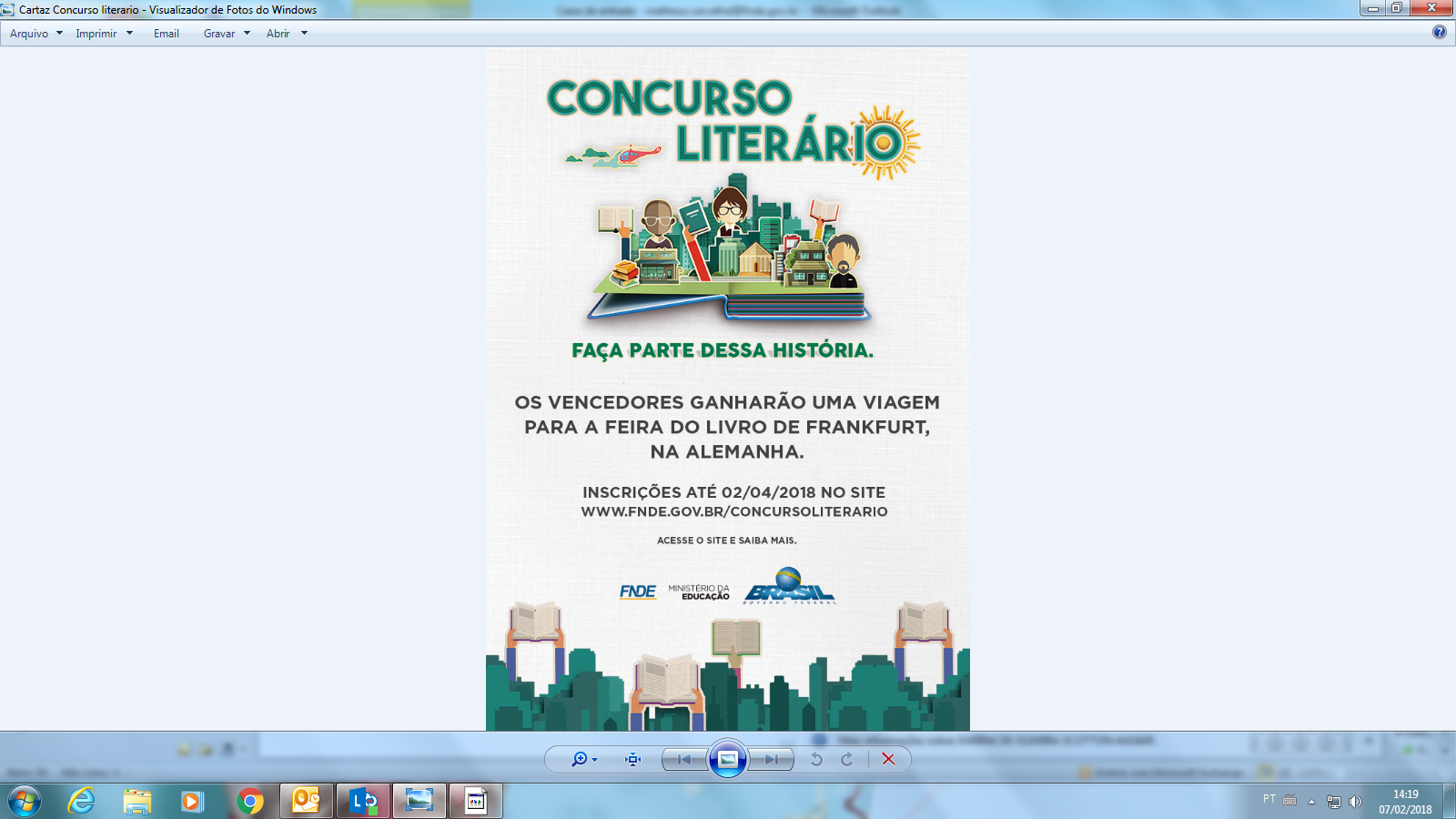 Concurso Literário. FNDE - inscrição ate 2 de abril de 2018.