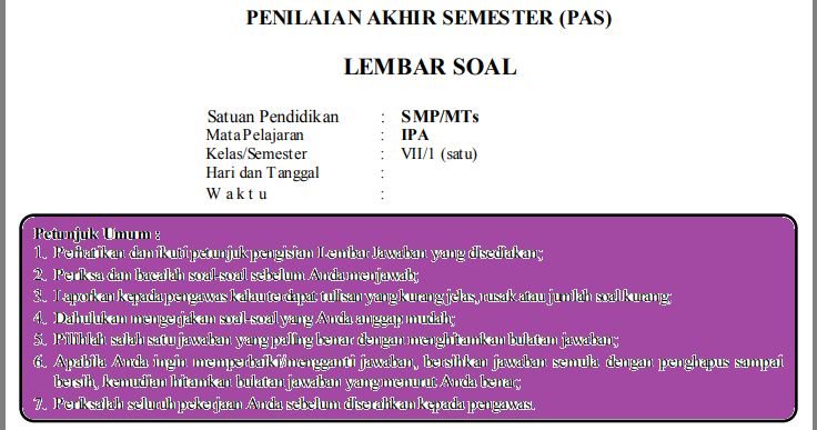 Kunci Jawaban Uas Smp Kelas 7 2018