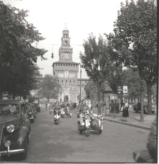 Fascinating Vintage Photos of a Lambretta Wedding Ride in Milan, 1949