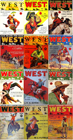 Covers of issues of West magazine from which stories were included in Great Stories of the West ed. Edmund Collier