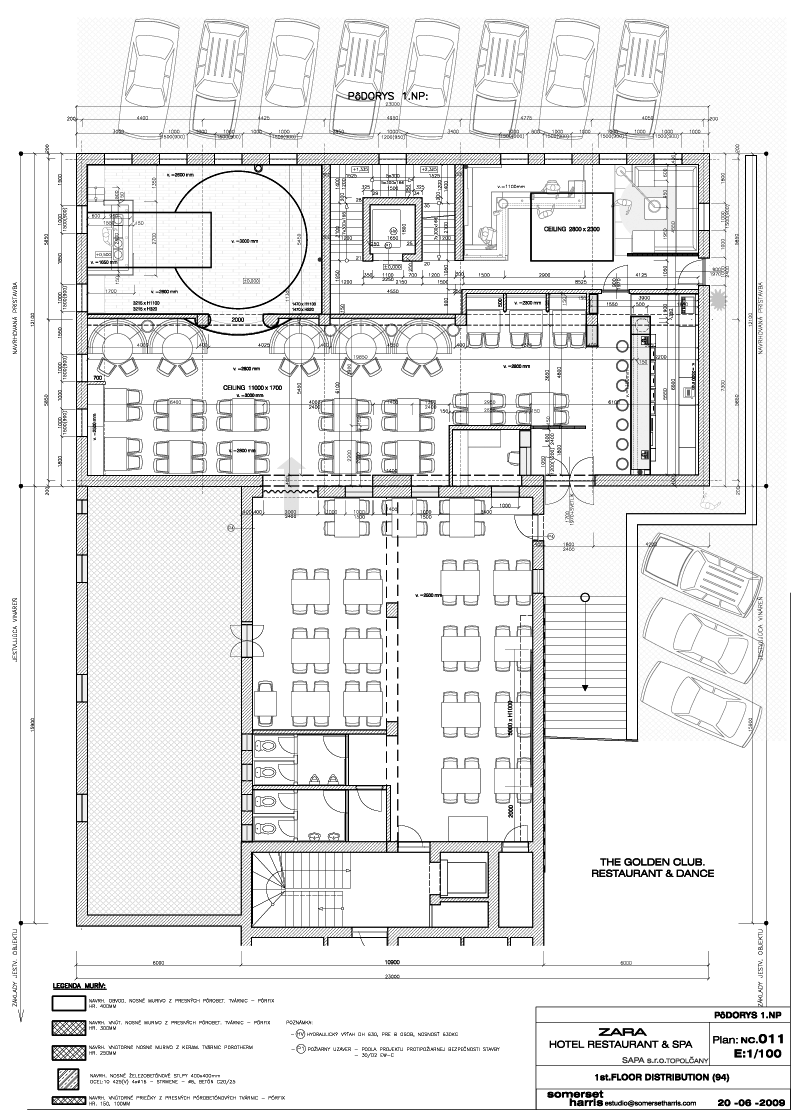  Distribution top view plan. The Golden Club Restaurant & Dance images. Design by Somerset Harris