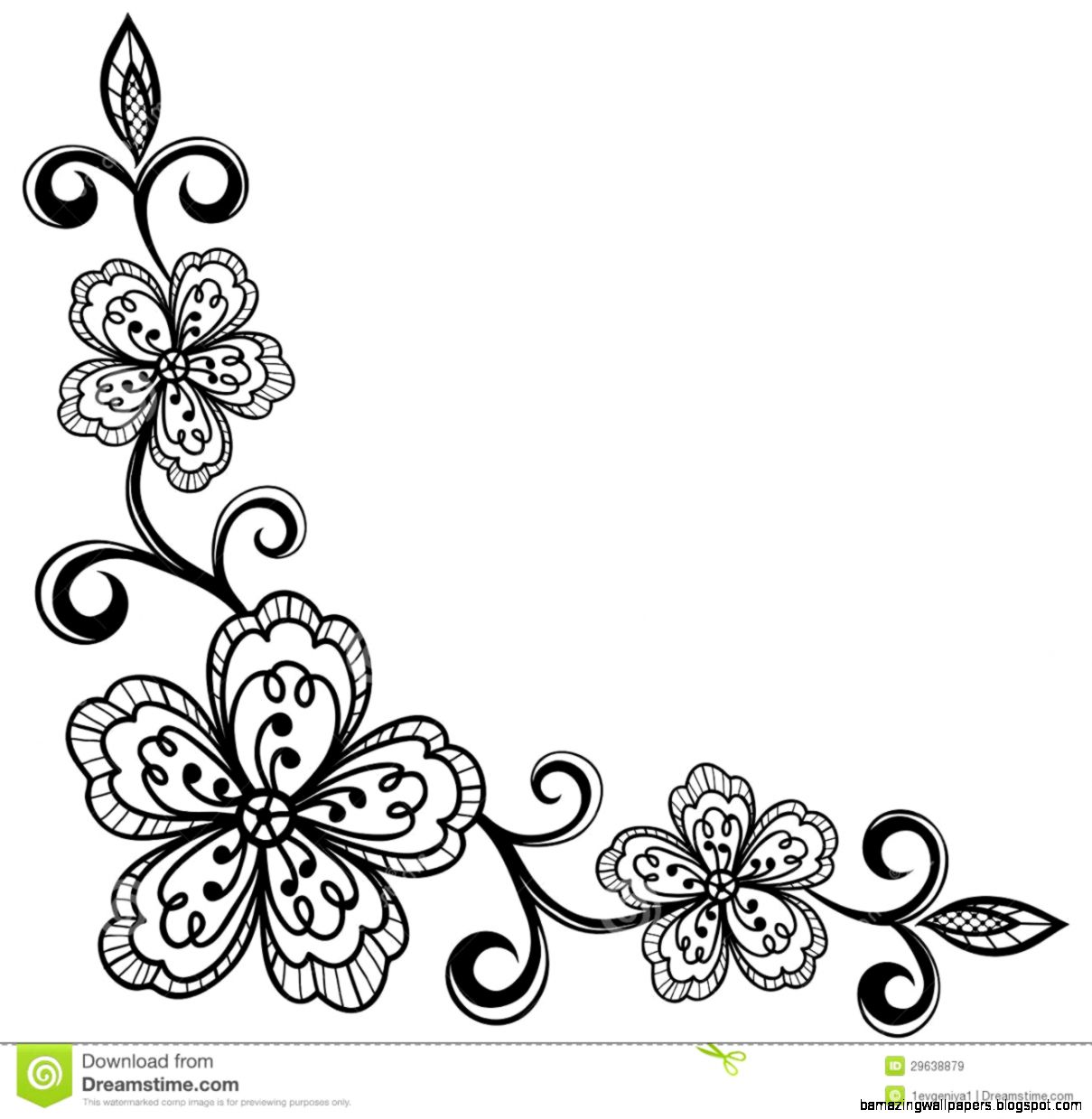 Corner Ornamental Lace Flowers Black And White Royalty Free