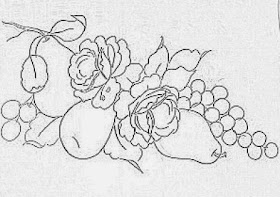 desenho para pintar peras com rosas, uvas e cerejas