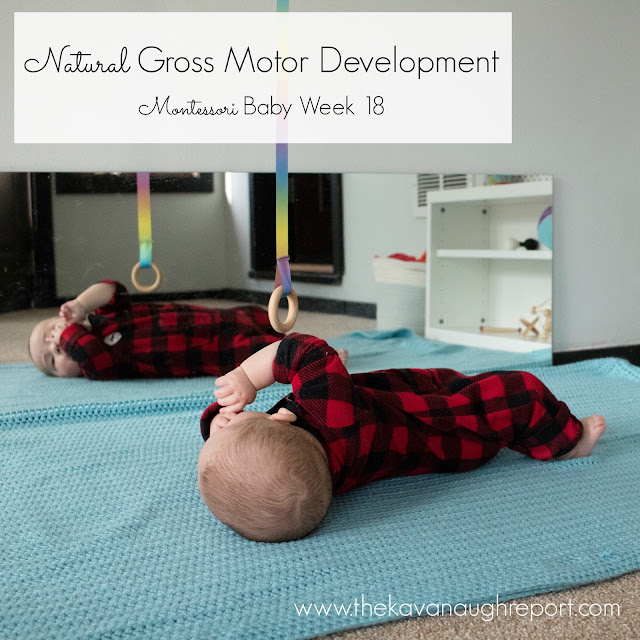The freedom of movement is an important tenant of Montessori. Natural gross motor development allows children to move freely from birth. 