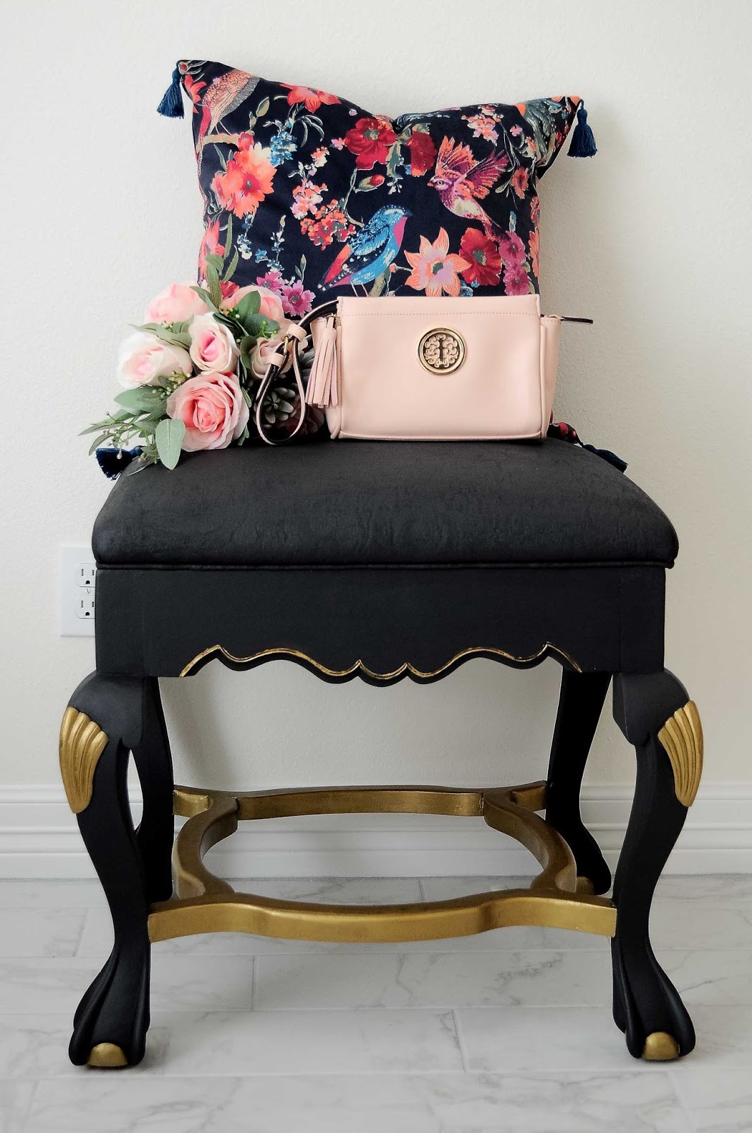 DIY Ottoman Makeover with Velvet Finishes MONICA BENAVIDEZ