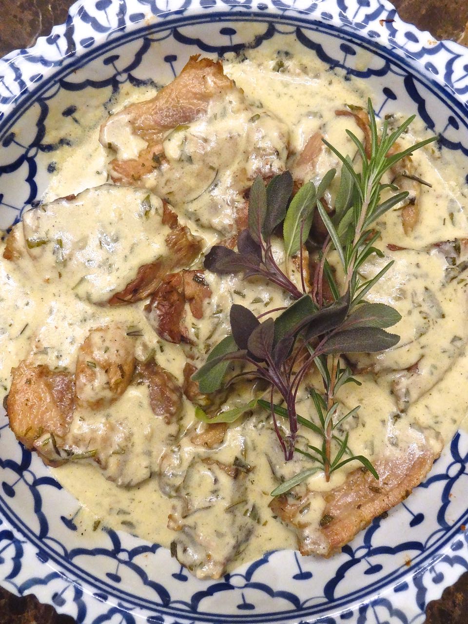 Scrumpdillyicious Roast Pork with Rosemary Sage Wine Cream Sauce