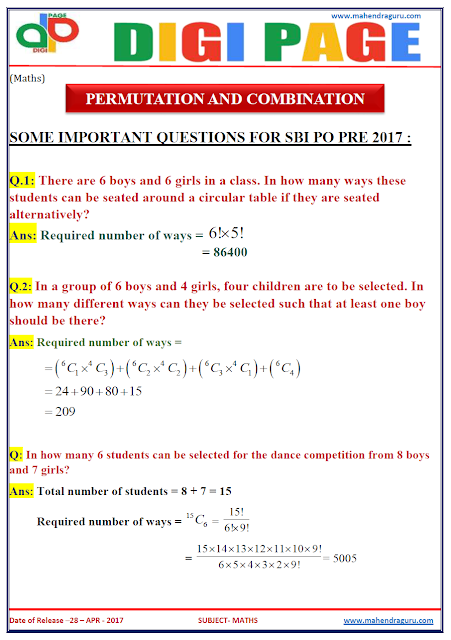  DP | PERMUTATION AND COMBINATION | 28 - APR - 17 | IMPORTANT FOR SBI PO