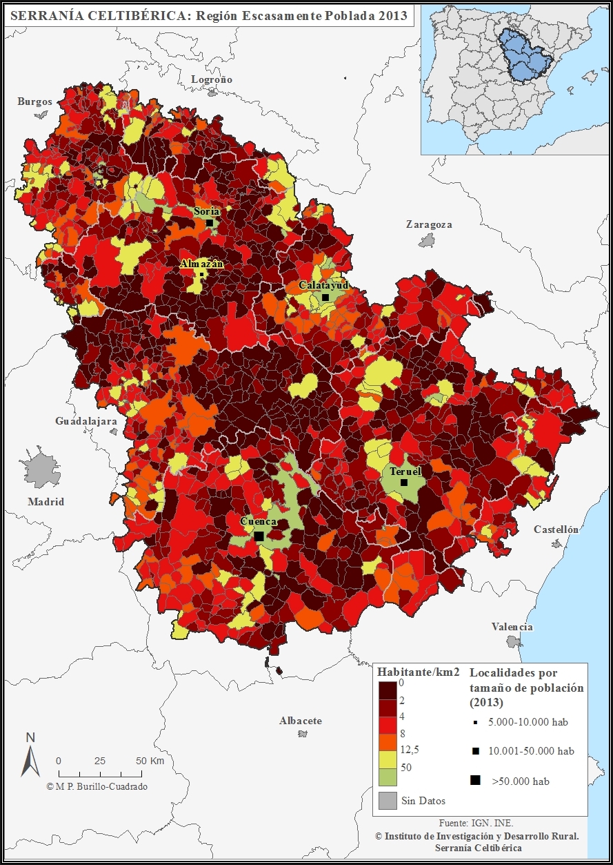 Información demográfica de la Serranía Celtibérica en 2013