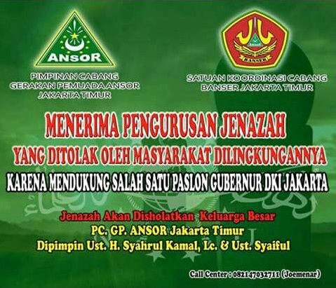 Ansor Buka Layanan Urus Jenazah yang Ditolak Karena Dukung AHOK