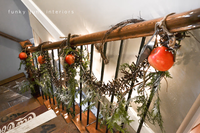 Christmas stairway garlands via Funky Junk Interiors - home tour 2012 Christmas stairway garlands via Funky Junk Interiors - home tour 2012
