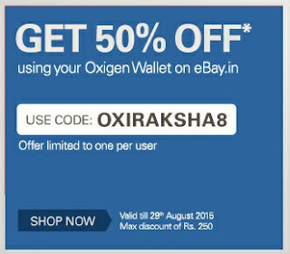 eBay Loot : 50% Flat Discount On Purchase Upto Rs.250 at eBay via Oxigen Wallet eBay Loot : 50% Flat Discount On Purchase Upto Rs.250 at eBay via Oxigen Wallet