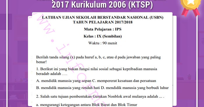 Kumpulan Contoh Soal Usbn Ips Smp 2017 Kurikulum 2006 Ktsp Operator Sekolah