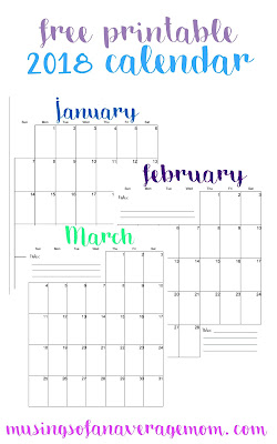 blank 2018 calendars