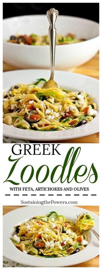 Greek Zucchini Noodles with Feta, Olives, Artichokes and Tomatoes