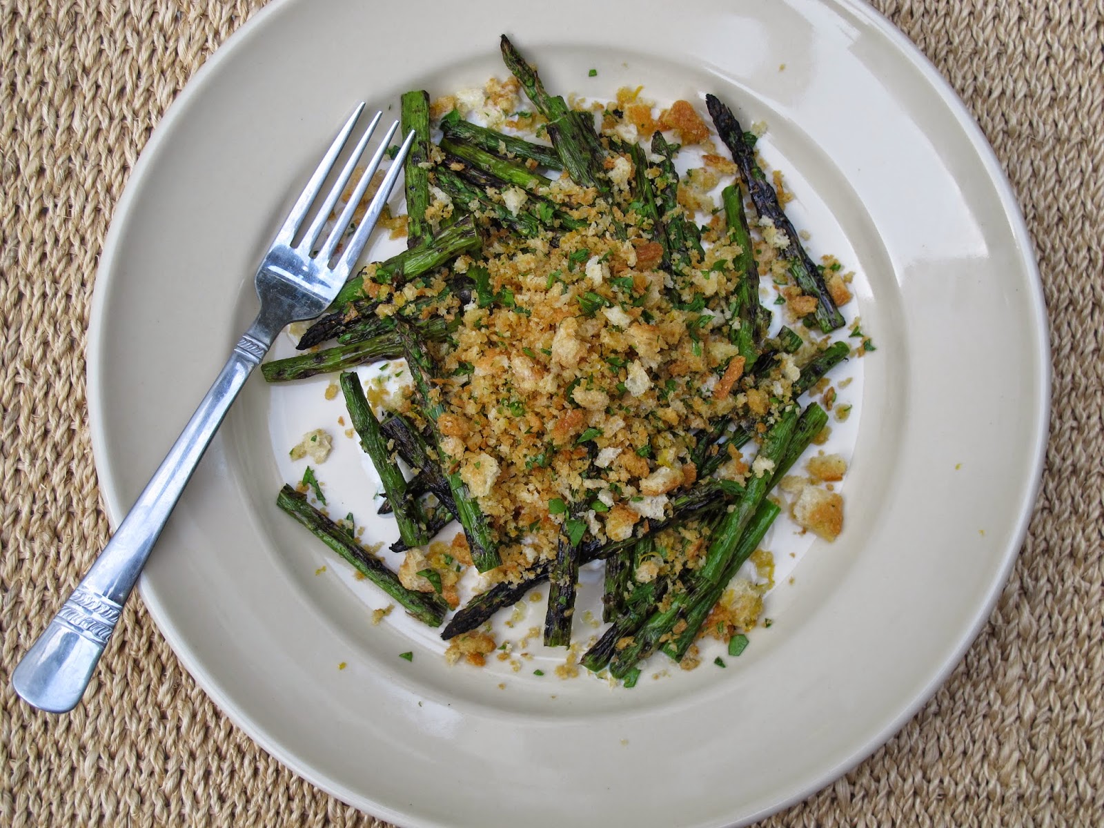 Kitchen Sink Diaries Grilled Asparagus with Lemon, Breadcrumbs, & Burrata