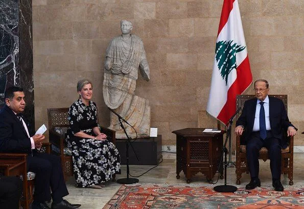Countess of Wessex wore Suzannah peace lily shirt dress. Prime Minister of Lebanon, Saad Hariri. President Michel Aoun