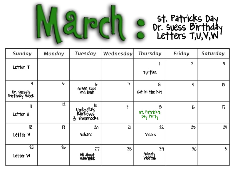 Smarty Pants Preschool MONTHLY CALENDARS