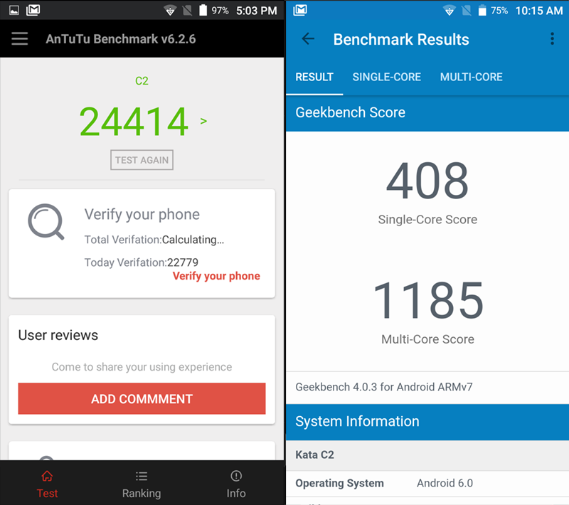 Antutu and Geekbench scores