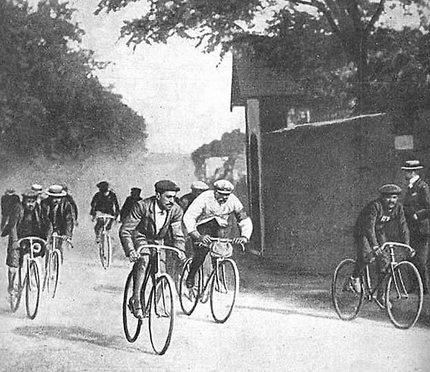 Cyclists ride in the first running of the Tour de France, in 1903.