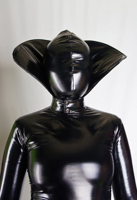 PVC hood, zentai fetish, skin-tight suit, GIMP mask, isolation hood, leather lady, fetisch maske