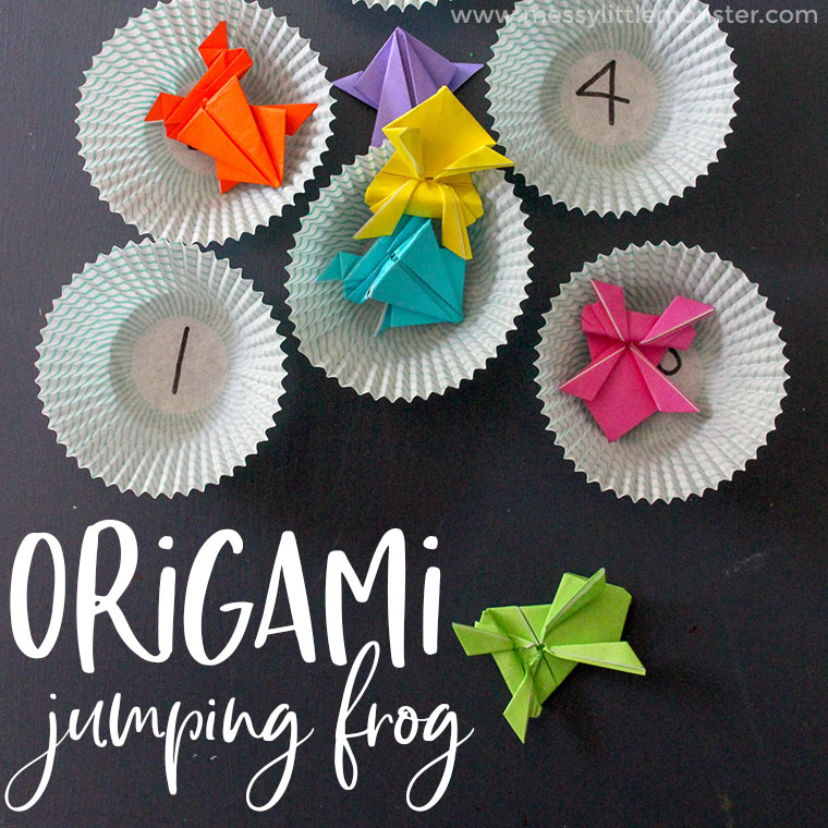 Origami jumping frog craft plus a fun number game for kids.  Make some origami frogs and use them to play some fun counting games for toddlers and preschoolers.