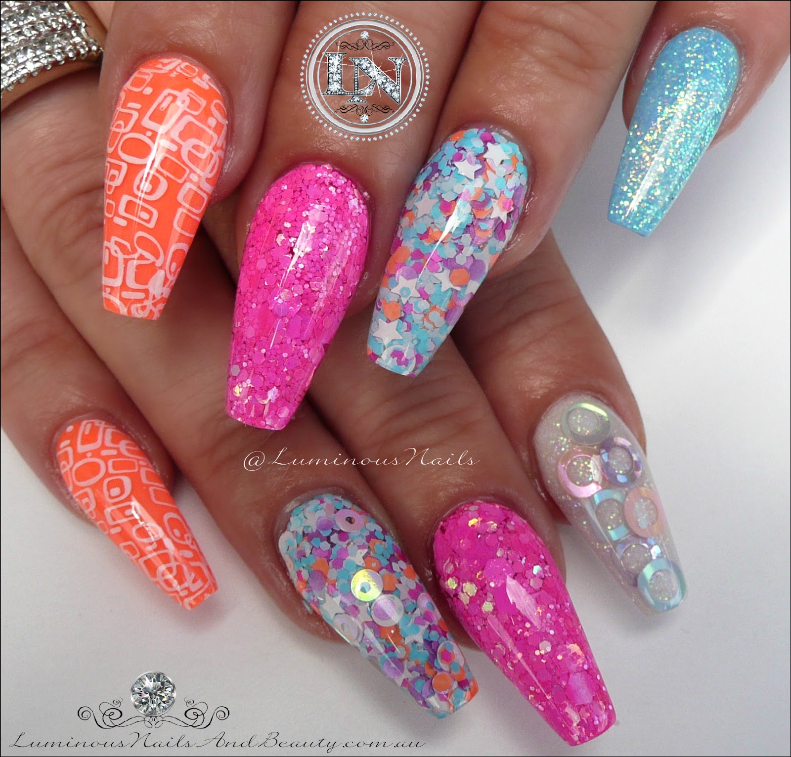 Luminous Nails Bright N Fun Inspired By Music Box Glitter Mix Bright N Fun Inspired By Music Box Glitter Mix Retro Acrylic Nails