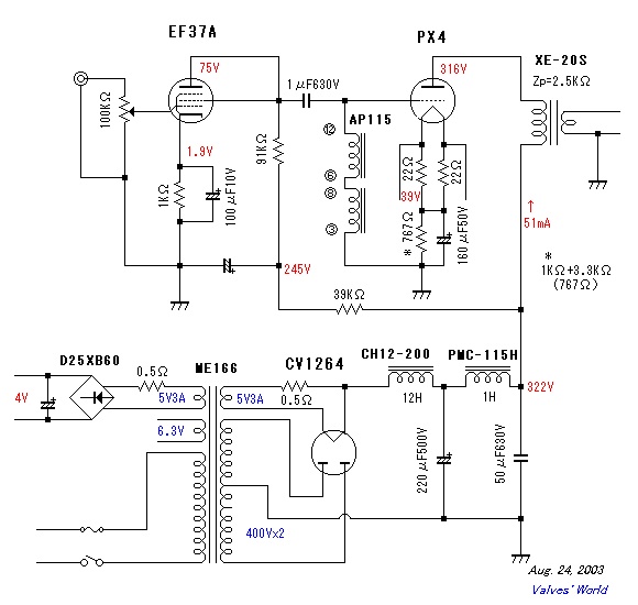 Vacuum Tube Schematics SE PX4 (EF37) Amplifier