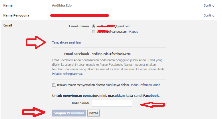 cara mengganti email utama akun facebook yang minta di