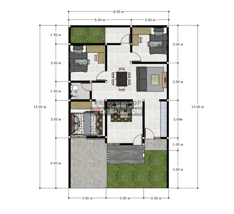 Sketsa Arsitek Rumah 8x12 3 Kamar Tidur - DESAIN RUMAH MINIMALIS