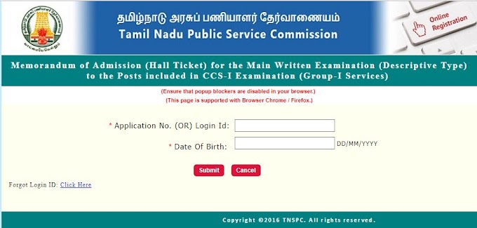 Memorandum of Admission (Hall Ticket) for the Main Written Examination (Descriptive Type) to the Posts included in CCS-I Examination (Group-I Services) 