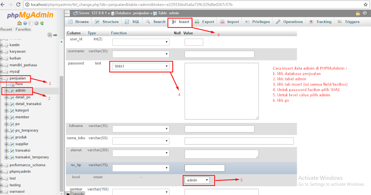 Menambahkan data record tabel admin di PHPMyAdmin - Hakko Blog's