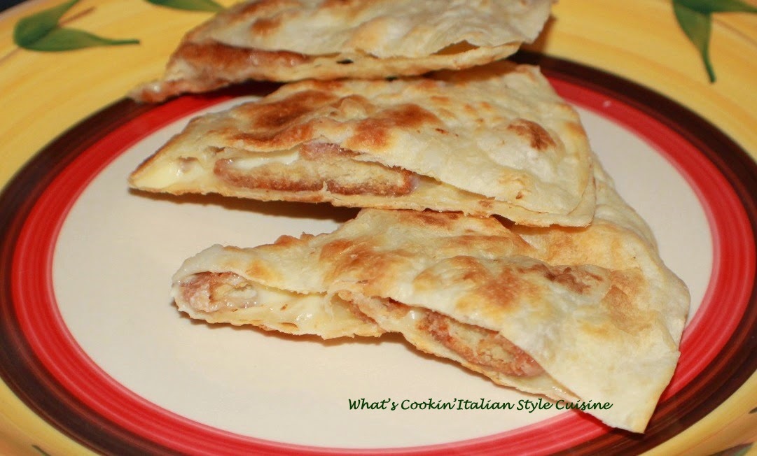 Quesadilla is a tortilla filled with cheese. This one also has a chicken cutlet for the perfect appetizer