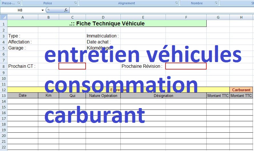 Tableau Suivi Entretien Véhicule Excel Gratuit