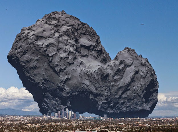 26 Pictures Will Make You Re-Evaluate Your Entire Existence - THIS RIGHT HERE IS A COMET. WE JUST LANDED A PROBE ON ONE OF THOSE BAD BOYS. HERE’S WHAT ONE LOOKS LIKE COMPARED WITH LOS ANGELES