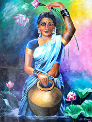 indian paintings village lotus painting woman telugu flowers traditional india water hand arts simple mana ammai artwork beauty oil wearing