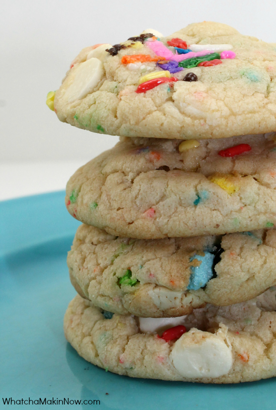 Cake Mix Cookies WITH Lucky Charms and White Chips - colorful and delicious! 