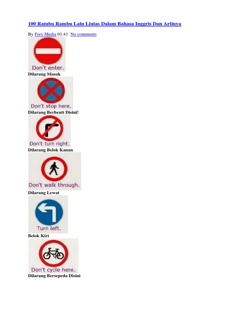 rambu lalu lintas dalam bahasa inggris - wood scribd indo