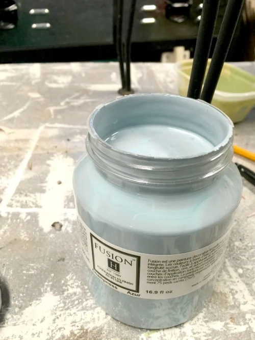 Jar of light blue Fusion Mineral Paint called Champness