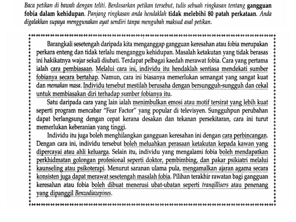 Bahasa Melayu Tingkatan 2: PETIKAN 2 (GANGGUAN FOBIA DALAM 