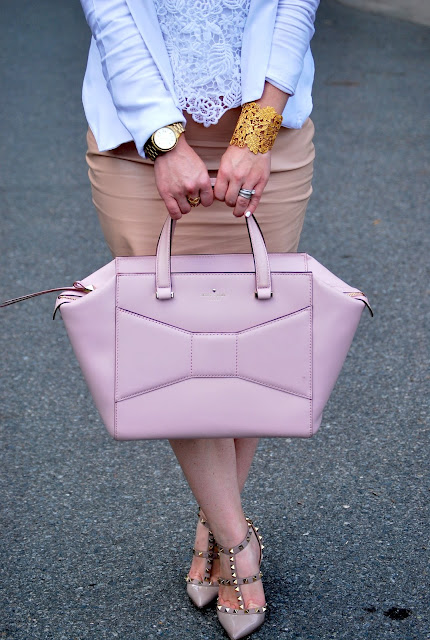 Valentino Rockstud, kate spade purse, how to style blushes