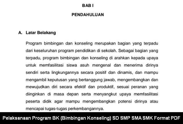 Pelaksanaan Program BK (Bimbingan Konseling) SD SMP SMA SMK Format PDF