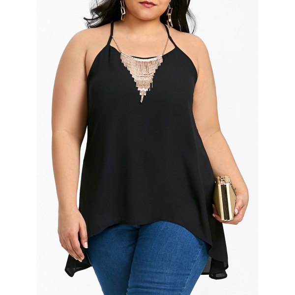Plus Size Bib Neck Tank Top - Black 4xl